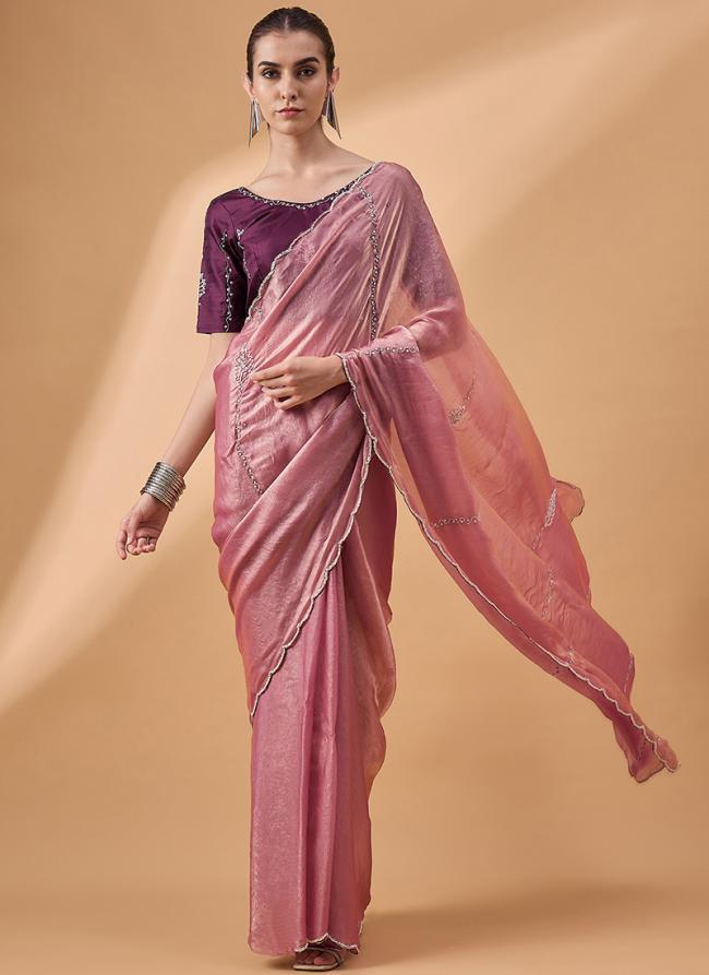 Muslin Pink Festival Wear Floral Saree